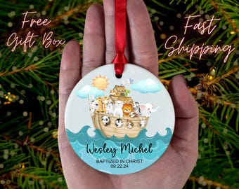 Personalized Baptism Ornament, Noah's Ark Baptism gift,  Baptism Ornament, Baptism Gift, Baptism Keepsake, Godson Gift, Goddaughter Gift