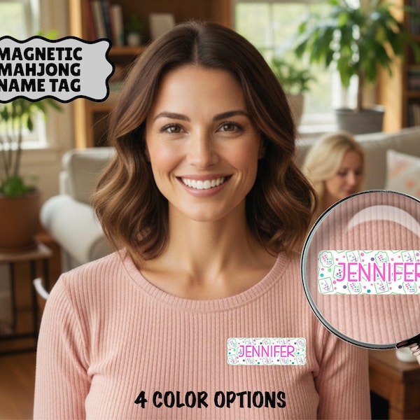 Personalized Mahjong Name Tag, Magnetic Mahjong Party Badge, Mahjong Instructor Name Tag, Mahjong Party Name Tag, Mahjong Night Accessory