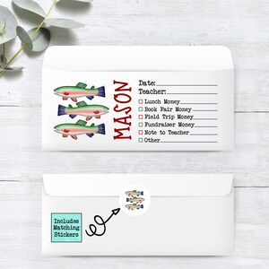 School Money Envelope, Lunch Money, School Supplies, School Organizer, Personalized Envelopes for School, School Form Envelope, Trout Gift