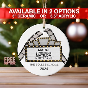 Theater ornament, Actor Actress Ornament, Personalized Broadway Ornament, School Play Ornament, Personalized Marquee Ornament, School Drama