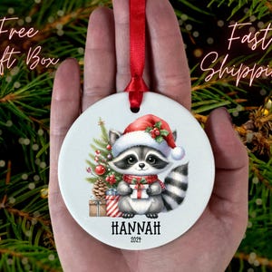 Raccoon Ornament, Personalized Christmas Ornament for Kids, Personalized Raccoon Christmas Ornament, Raccoon Lover Gift, Raccoon Gift