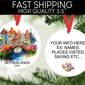 Personalized Netherlands Ornament, Netherlands Ornament Gift, Christmas Gift for Friends, Netherlands Keepsake, Netherland Trip, Christmas