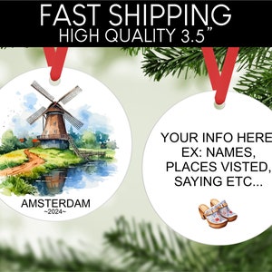 Personalized Netherlands Ornament, Netherlands Ornament Gift, Christmas Gift for Friends, Netherlands Keepsake, Netherland Trip, Christmas