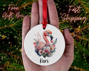 Personalized Flamingo Ornament, Flamingo Gift, Flamingo Lover Christmas Gift, Flamingo Christmas Ornament