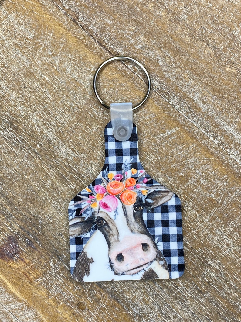 Cow Tag Keychain Cow Keychain Cute Keychain Cow Tag Etsy