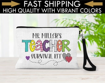 Personalized Teacher Survival Kit Bag, Teacher Gift Ideas, Teacher Appreciation Gift, Favorite Teacher Bag, Pencil Pouch, End Of School Gift