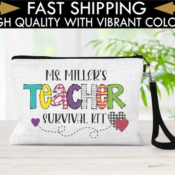 Personalized Teacher Survival Kit Bag, Teacher Gift Ideas, Teacher Appreciation Gift, Favorite Teacher Bag, Pencil Pouch, End Of School Gift