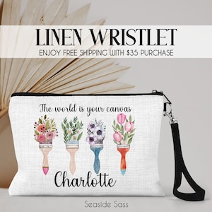 Gift for Artist, Personalized Painter Bag, Art Lover, Floral Paintbrush Pouch, Zipper Pouch for Artist, The world is your canvas, Art Bag