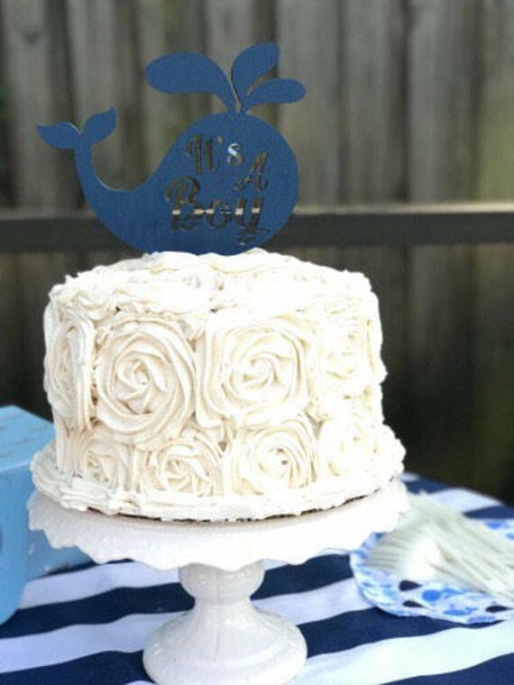Its A Boy Cake Topper Whale Wooden Cske Image 0
