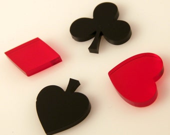 4 pcs Spades, Hearts, Diamonds, Clubs, Laser Cut Acrylic, Jewelry, Pedant