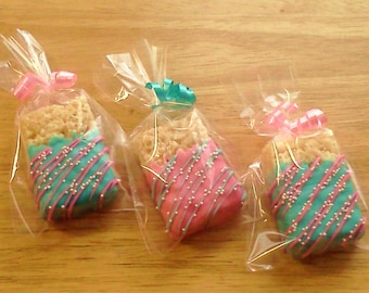 Chocolate Covered Rice Krispies Treats w/ White Sprinkles - Custom Colors, 1 Dozen