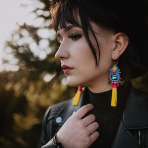 colorful tassel earrings, funky earrings, boho earrings, summer earrings, crazy colorful tassel, fringe earrings, tassel jewelry, crystal