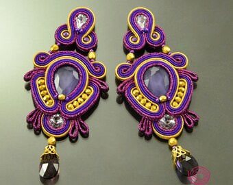 Boucles D'oreille Clips Vintage Fleur Violette Plastique - Ancien Stock Neuf