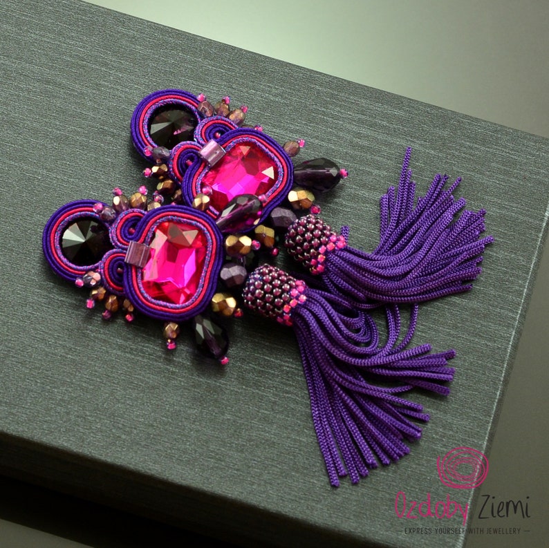 Purple Pink Earrings With Tassel Ultra Violet Earrings Etsy