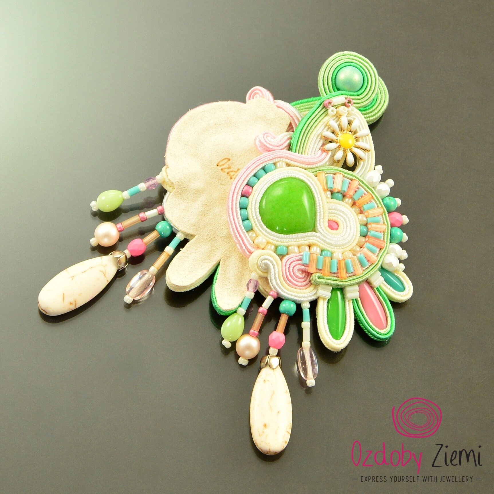 Big pastel statement earrings creamy green and pink earrings Etsy