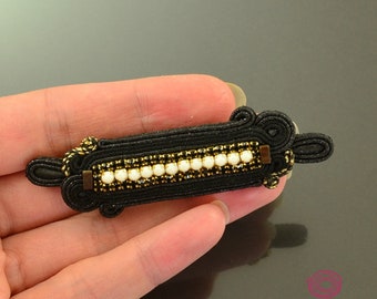 Barrette de soutache de oro negro, clip de pelo elegante negro, barrette de moda negro, clip de pelo negro dorado, barrette negro, barrette de pasador de pelo