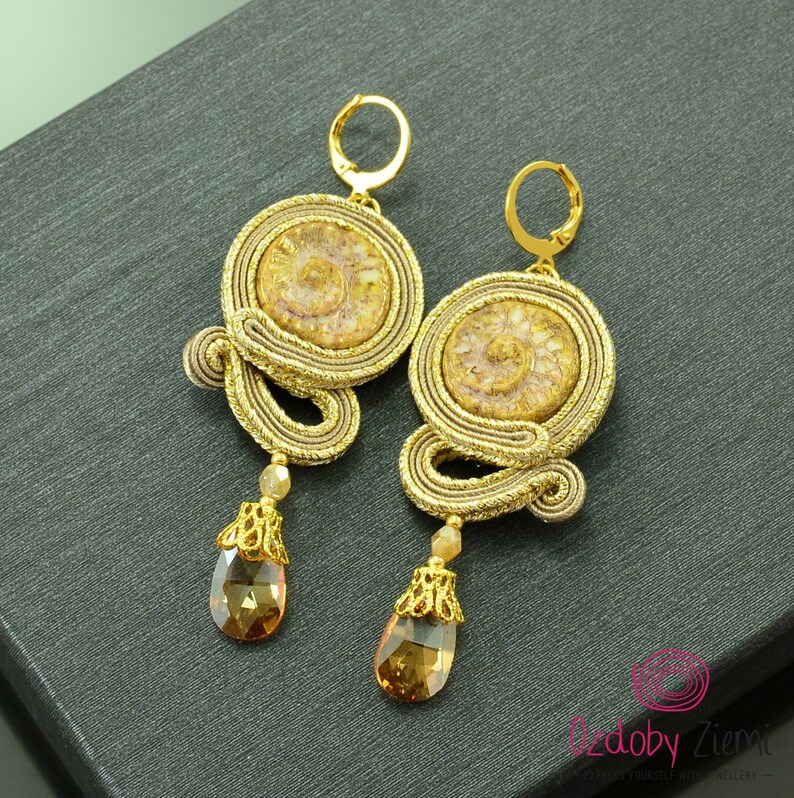 Gold Beige Dangle Earrings Gold Glow Soutache Earrings Beige Etsy
