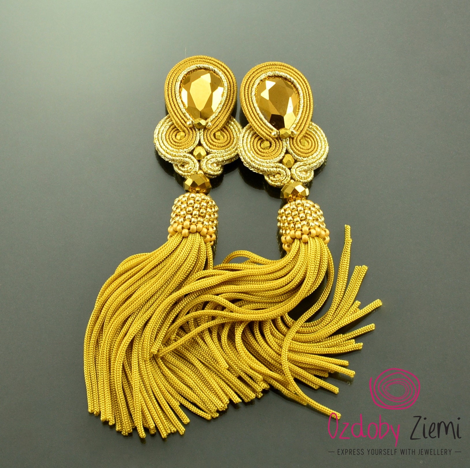 Gold Tassel Earrings Gold Fringe Earrings Gold Crystal Etsy