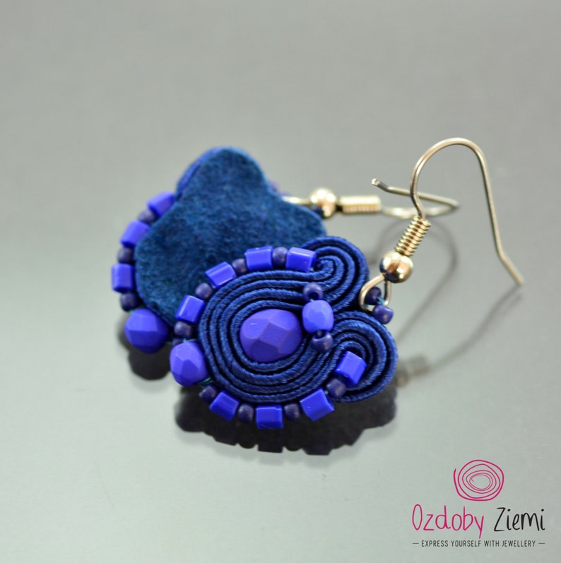 Small Ethnic Earrings Orecchini Sutache Navy Blue Soutache Earrings Blue Soutache Jewelry Small Blue Soutache Earrings Humming-bird