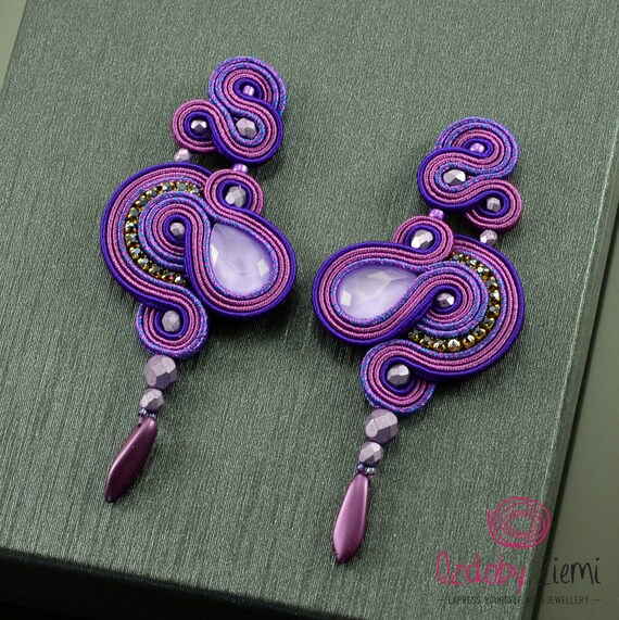Long Purple Earrings Glossy Purple Crystal Earrings Lila Purple