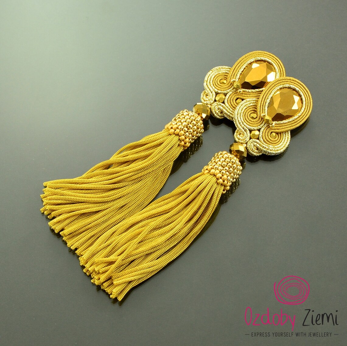 Gold Tassel Earrings Gold Fringe Earrings Gold Crystal Etsy