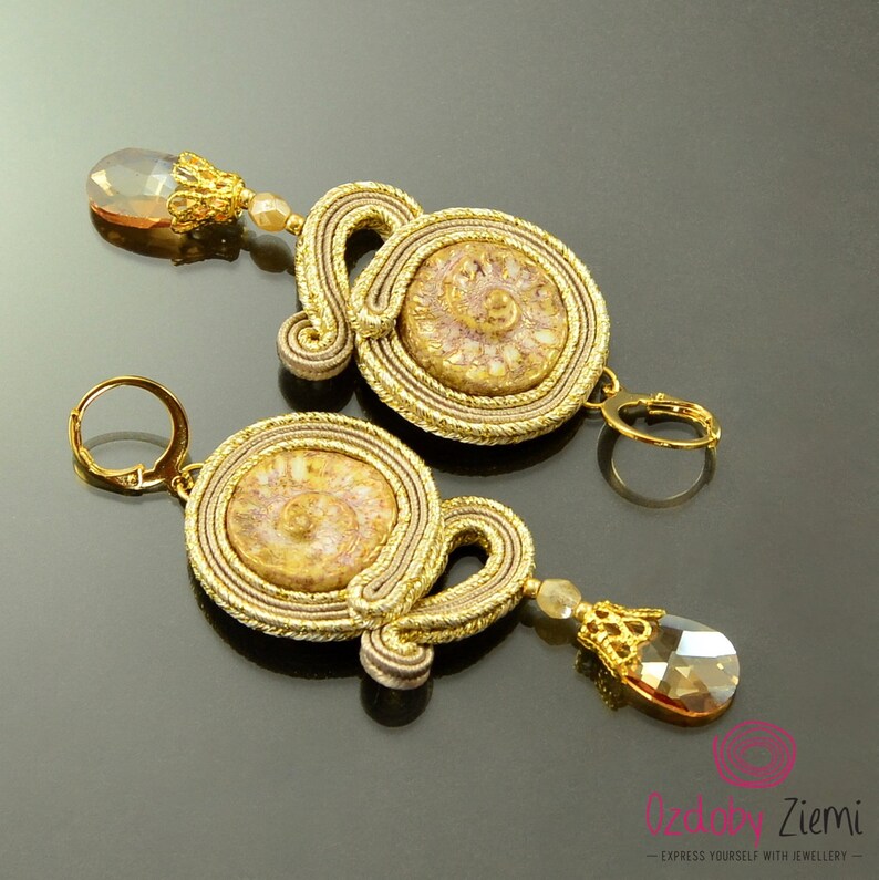 Gold Beige Dangle Earrings Gold Glow Soutache Earrings Beige Etsy