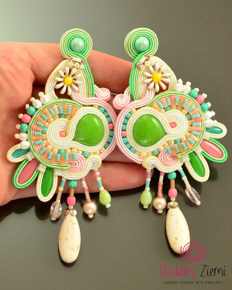 Big Pastel Statement Earrings Creamy Green and Pink Earrings Etsy