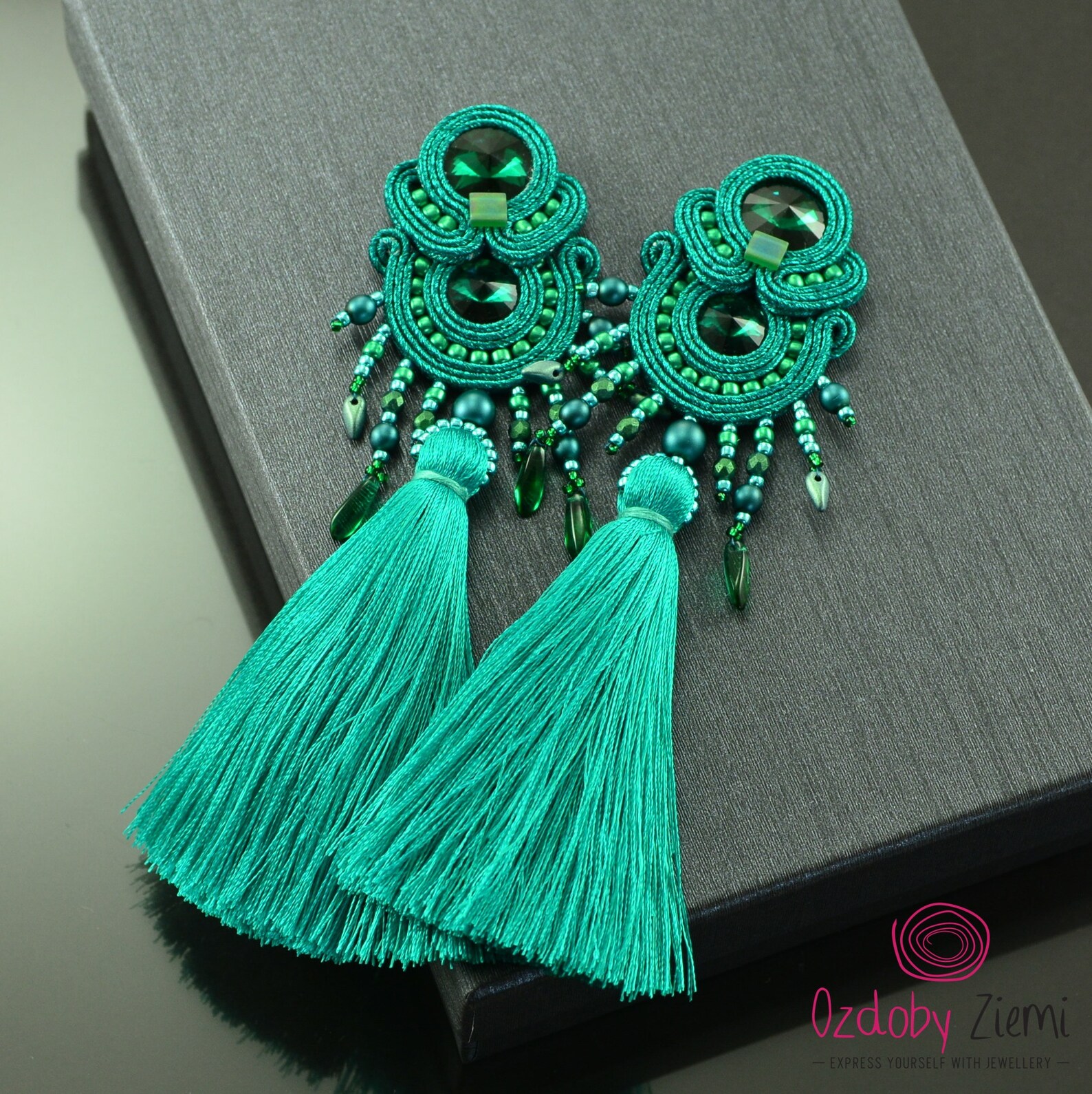Long emerald tassel earrings green glossy tassel earrings Etsy