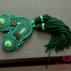 Valentine&#39;s Gift, green soutache earrings, long boho emerald green tassel earrings, big green earrings, big gipsy dangle earrings