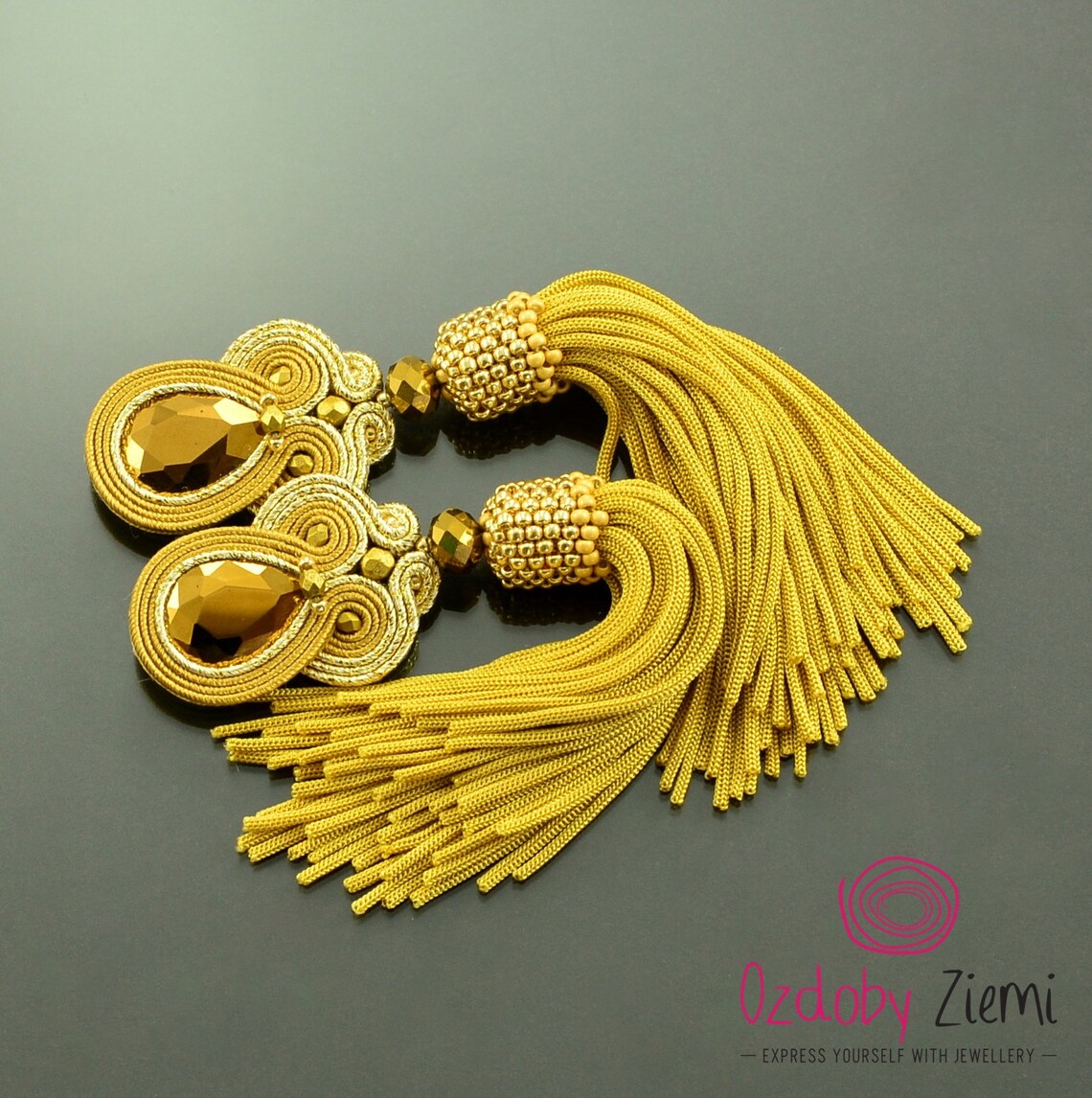 Gold Tassel Earrings Gold Fringe Earrings Gold Crystal Etsy