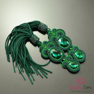 Green tassel earrings Emerald II, greenery soutache earrings, long tassel earrings boho earrings statement earrings beaded tassel earrings