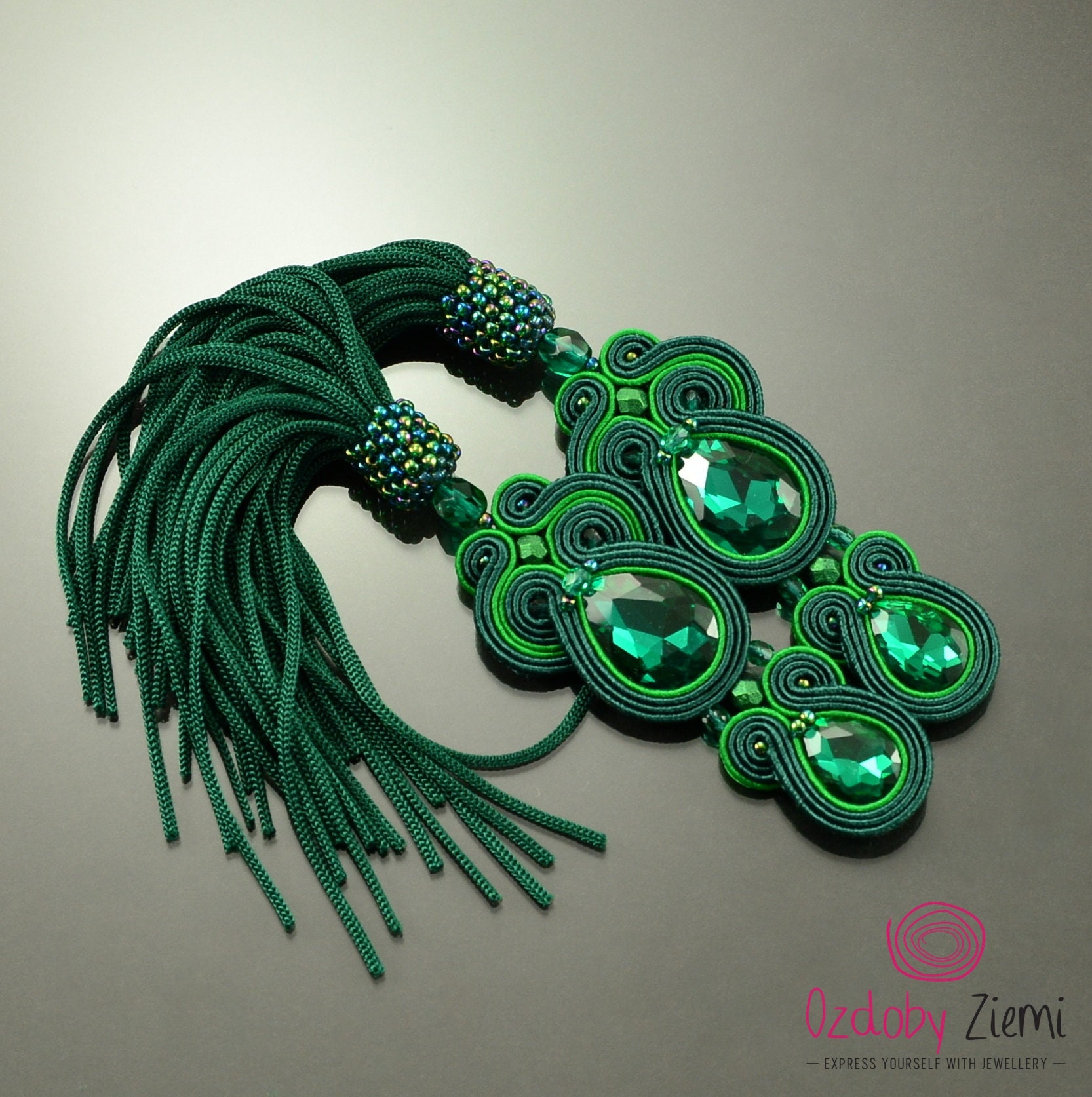 Green tassel earrings Emerald II greenery soutache earrings | Etsy