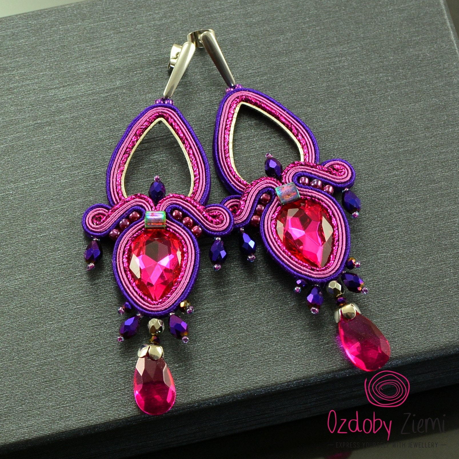 Purple and pink chandelier earrings long fuchsia crystal Etsy