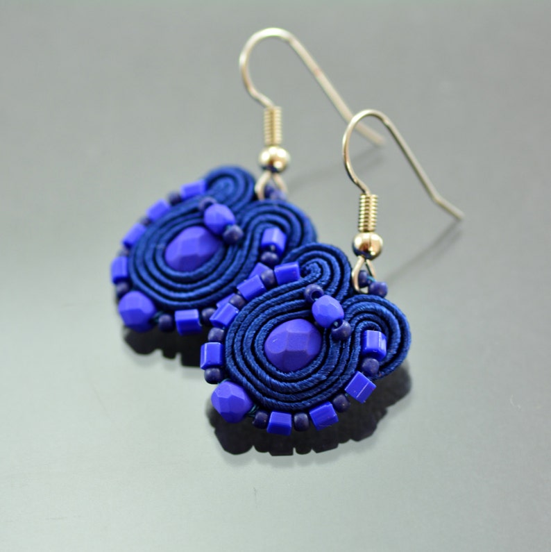 Small Ethnic Earrings Orecchini Sutache Navy Blue Soutache Earrings Blue Soutache Jewelry Small Blue Soutache Earrings Humming-bird