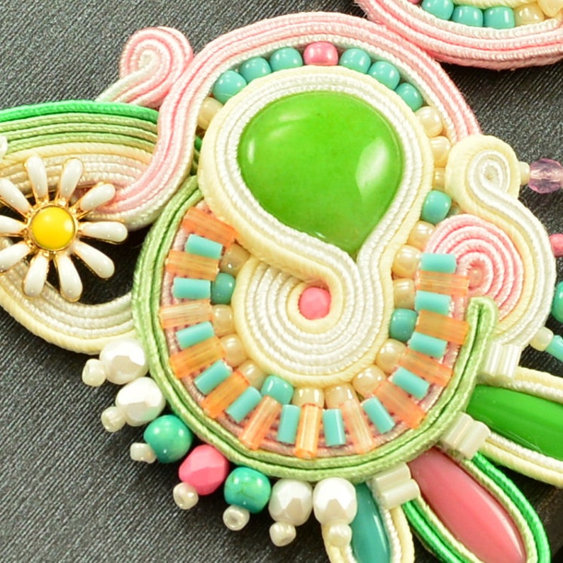 Big Pastel Statement Earrings Creamy Green and Pink Earrings Etsy