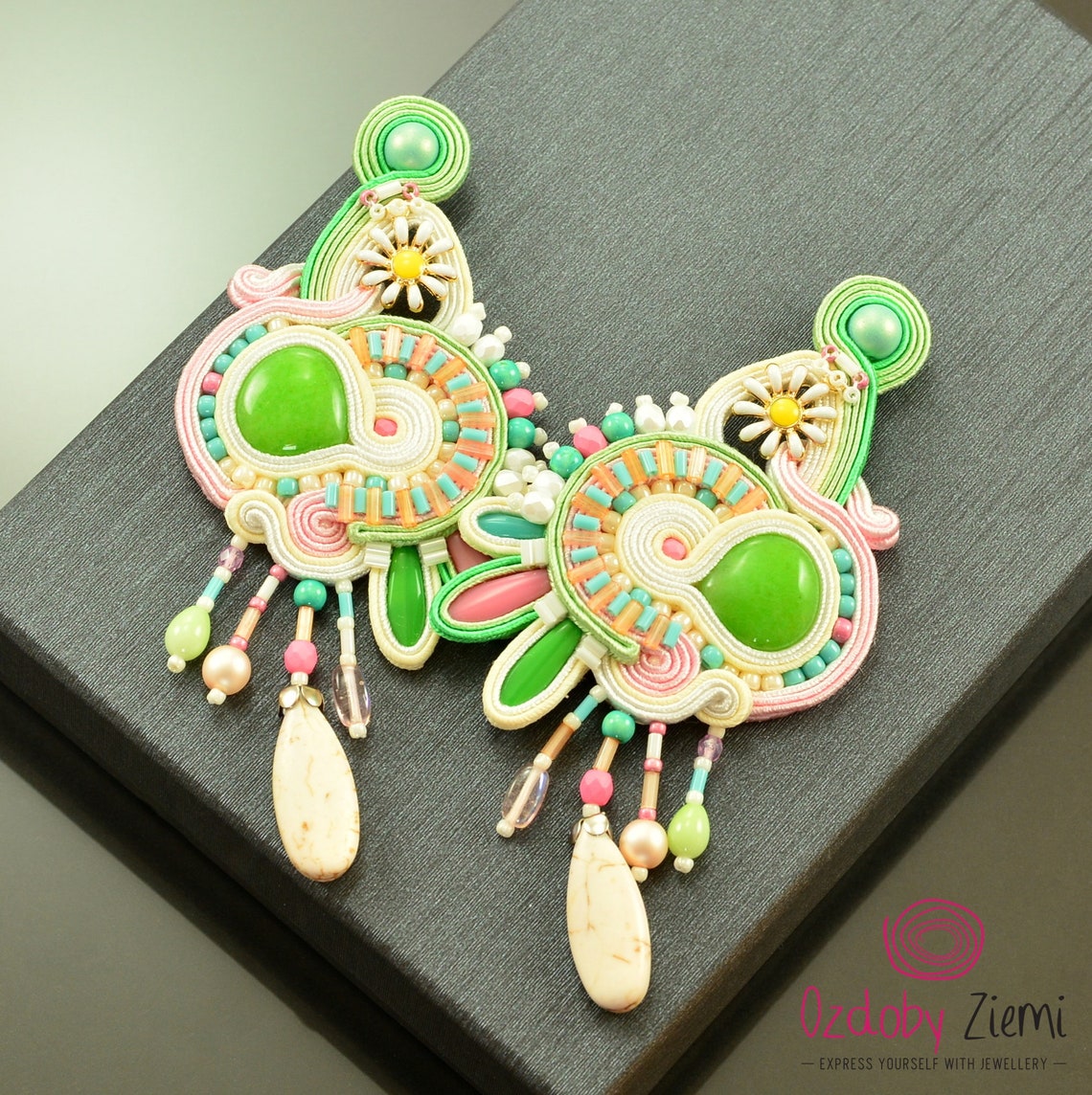 Big pastel statement earrings creamy green and pink earrings Etsy