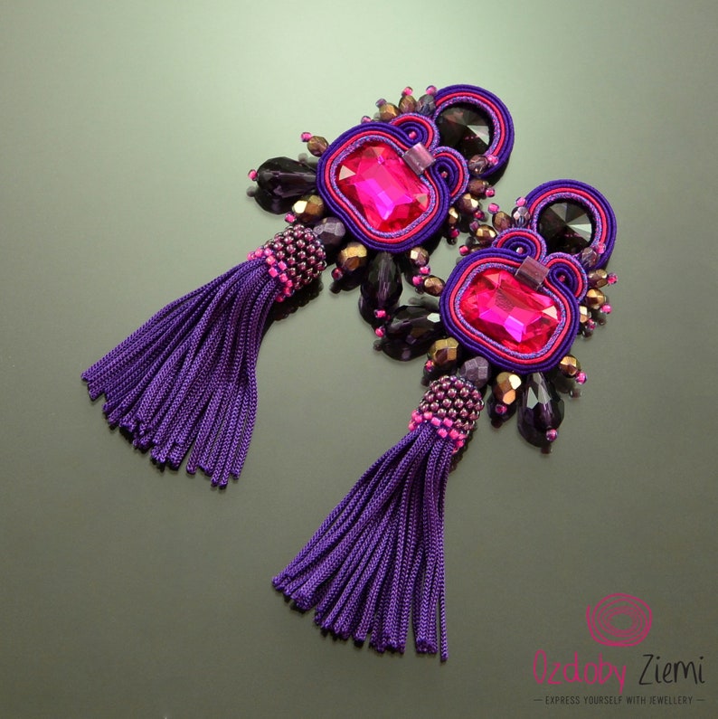 Purple Pink Earrings With Tassel Ultra Violet Earrings Etsy