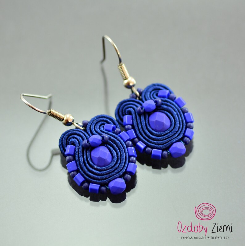 Small Ethnic Earrings Orecchini Sutache Navy Blue Soutache Earrings Blue Soutache Jewelry Small Blue Soutache Earrings Humming-bird