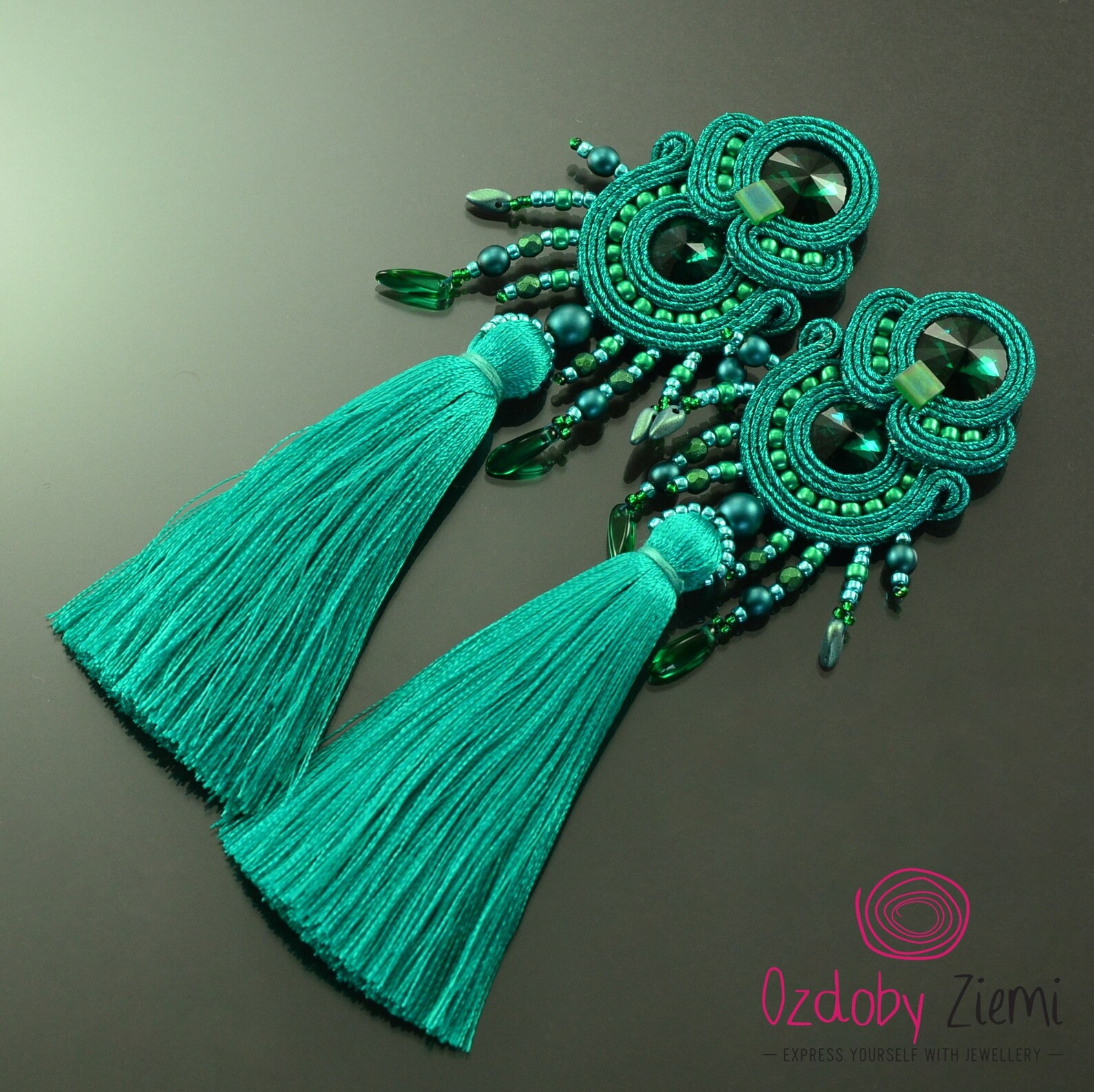 Long emerald tassel earrings green glossy tassel earrings Etsy