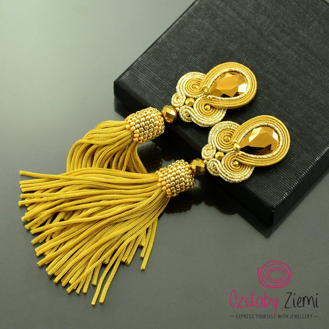 Gold Tassel Earrings Gold Fringe Earrings Gold Crystal Etsy