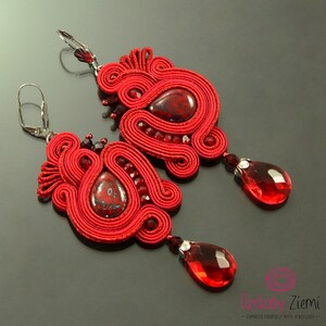 Valentine&#39;s Gift, Red soutache earrings, red dangle earrings, red burgundy earrings, red dangling earrings, Bollywood red earrings