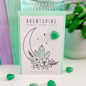 Corazón de cristal de aventurina en tarjeta