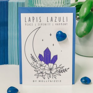 Corazón de cristal de lapislázuli en tarjeta / Regalo simbólico / Recuerdo / Piedras de preocupación / Cristal natural / Regalo considerado / Regalo para buzón