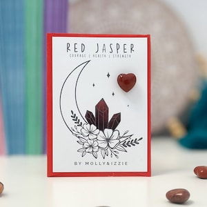 Tarjeta de corazón con cristal de jaspe rojo / Regalo simbólico / Recuerdo / Piedras de preocupación / Cristal natural / Regalo considerado / Regalo para buzón