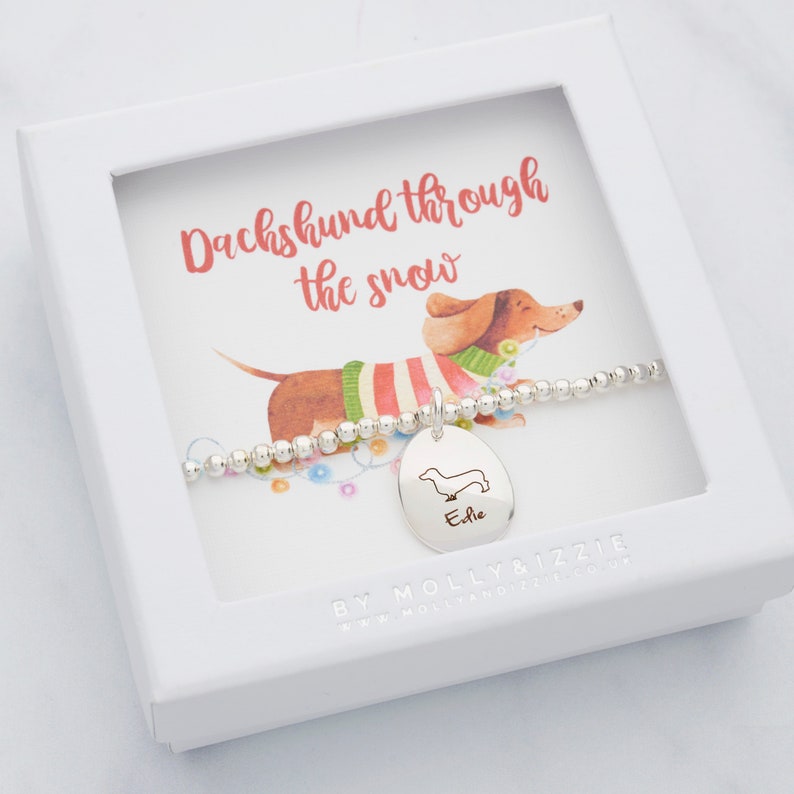 Personalised Dachshund Through The Snow Beaded Bracelet