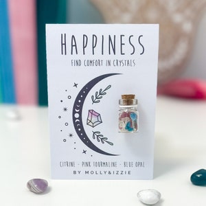 Happiness Jar of Crystals | Token Gift | Keepsake | Sentiment | Natural Crystal | Thoughtful Gift | Letterbox Gift