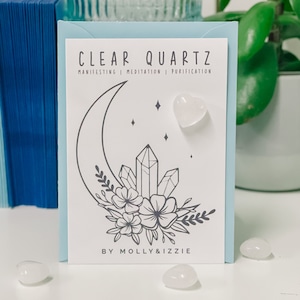 Corazón de cristal de cuarzo transparente en tarjeta / Regalo simbólico / Recuerdo / Piedras de preocupación / Cristal natural / Regalo considerado / Regalo para buzón
