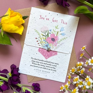 Tarjeta plantable con pulsera de deseos / Papel con semillas / Tarjeta plantable / Regalo considerado / Regalo de felicidad