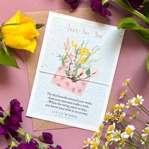 Tarjeta plantable "Just For You" con pulsera de deseos / Papel con semillas / Tarjeta plantable / Regalo considerado / Regalo de felicidad