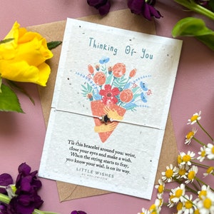 Thinking of You Pflanzbare Karte mit Wunscharmband | Samenpapier | Pflanzlich Karte | Durchdachtes Geschenk | Geschenk Freundlichkeit